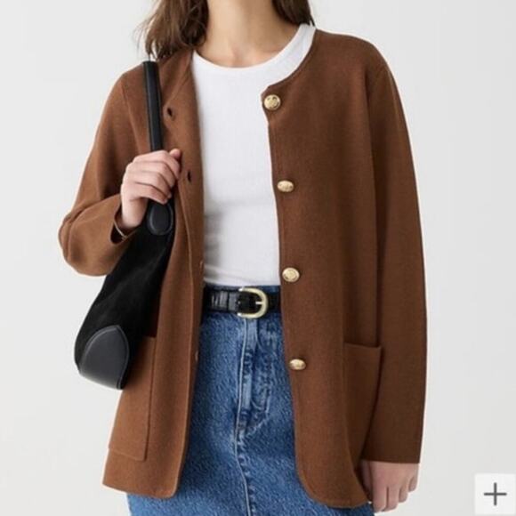 J. Crew Giselle Long Sleeve V-Neck Button-Front Sweater-Blazer Heather Walnut XS - Picture 1 of 12